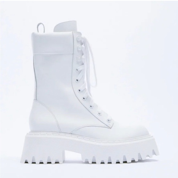 ZARA WHITE LUG SOLE LEATHER LACE UP BOOTS - Picture 10 of 15